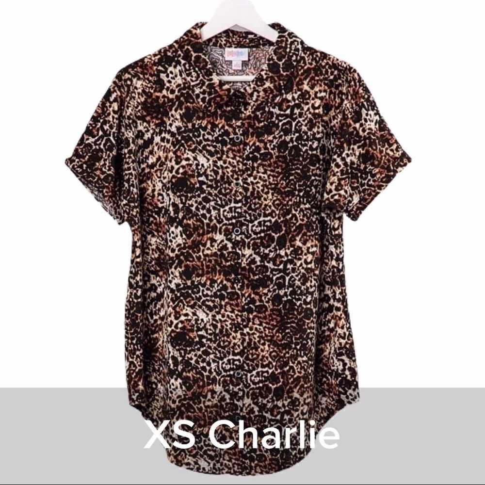 LuLaRoe Charlie Short Sleeve Button Up Top Animal Print - Size XS